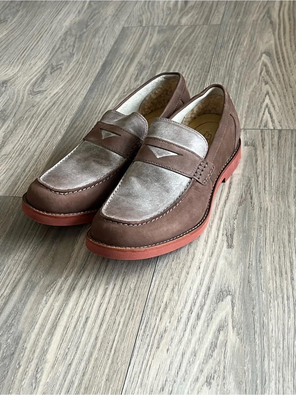 UGG Two-Tone Brown and Light Gray Penny Loafers